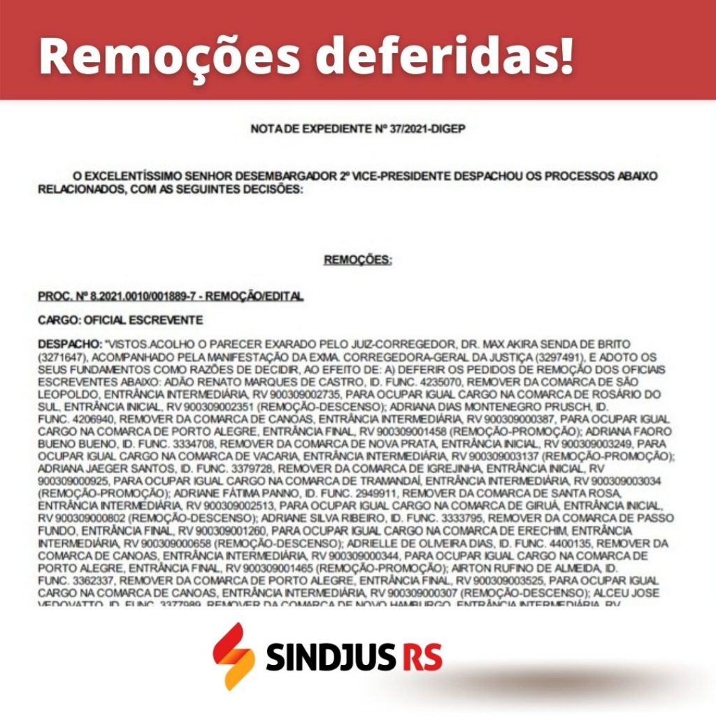 Mais uma vitória da categoria: publicado deferimento das remoções