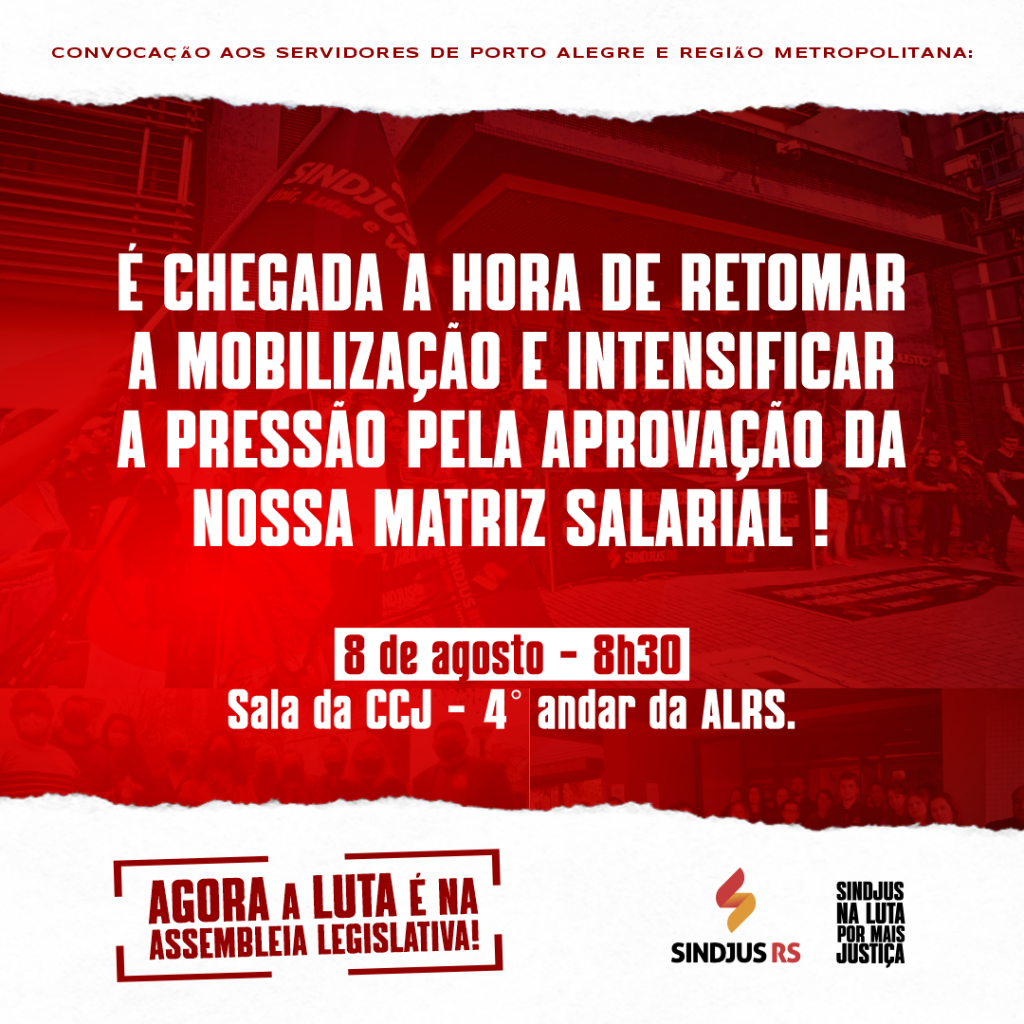 Convocação: Mobilização na CCJ da Assembleia Legislativa no dia 8 de agosto