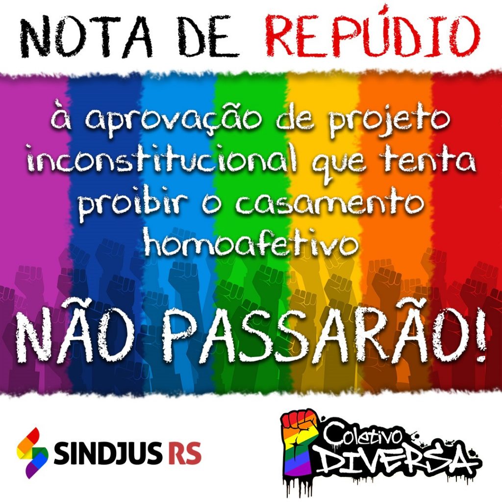 Nota de repúdio à aprovação de projeto inconstitucional que tenta proibir o casamento homoafetivo